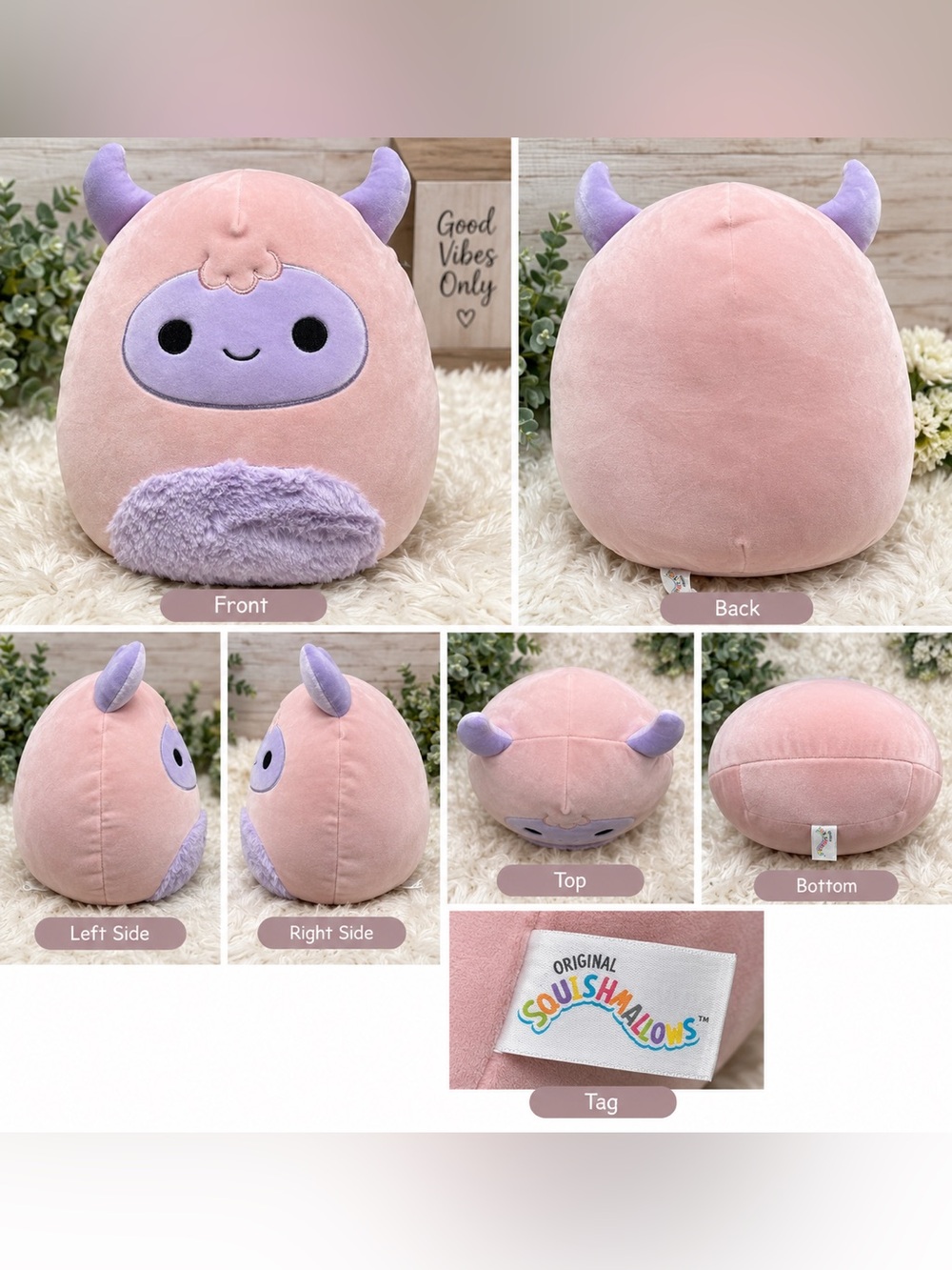 Squishmallows Mont Pink Monster Plush Purple Horns Fuzzy Belly 12”
